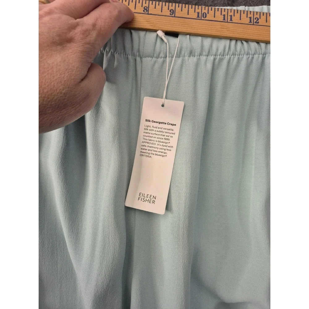 NWT Eileen Fisher Silk Georgette Crepe Wide Ankle Pant Pool LP $278 Quiet Luxury